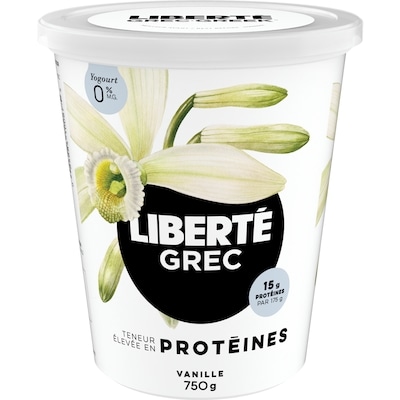 Liberté Grec Yogourt 0 %, Vanille, Teneur élevée en protéines 750 g, 0,87 $/100g