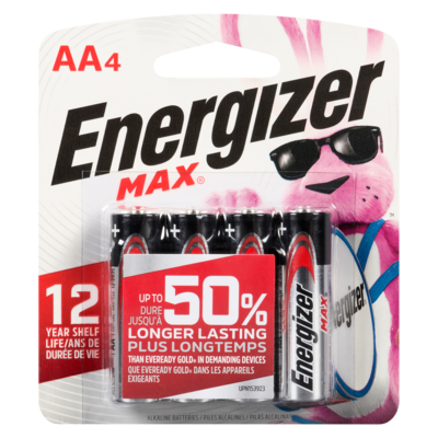 Energizer Alkaline Batteries AA4 1 ea, $1.12/1ea