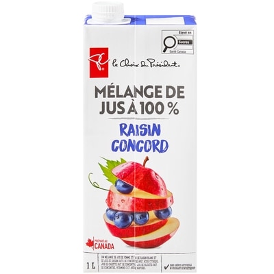 le Choix du Président Mélange de jus à 100 % Raisin Concord  1 l, 0,25 $/100ml