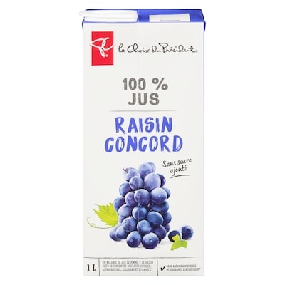 le Choix du Président Mélange de jus à 100 %, raisin concord 1 l, 0,25 $/100ml