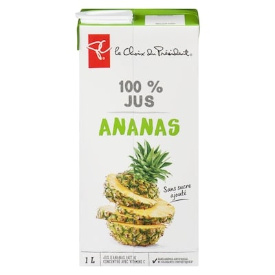 le Choix du Président Jus d'ananas à 100 % 1 l, 0,25 $/100ml