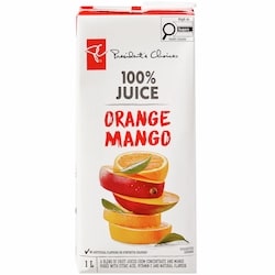 le Choix du Président Jus 100 % orange et mangue 1 l, 0,25 $/100ml