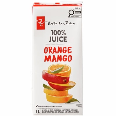 le Choix du Président Jus à 100 % orange et mangue 1 l, 0,25 $/100ml