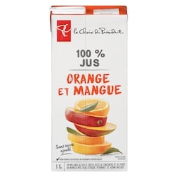le Choix du Président Jus à 100 % orange et mangue 1 l, 0,23 $/100ml
