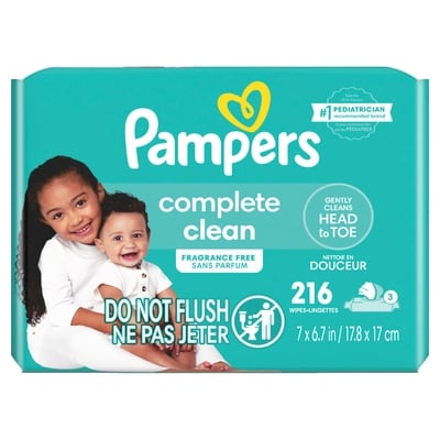 Pampers Lingettes pour bébés, non parfumées, 3X boîtes distributrices, 216 lingettes 216 ea, 0,05 $/1ch