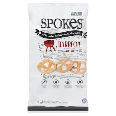 Spokes Bouchées de Pomme de Terre Soufflées Saveur Barbecue 80 g, 6,24 $/100g