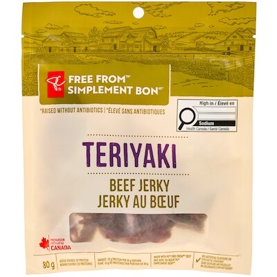 le Choix du Président Jerky au bœuf Simplement bon, teriyaki 80 g, 9,36 $/100g