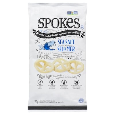 Spokes Bouchées de Pomme de Terre Soufflées Saveur de Sel de Mer 80 g, 6,24 $/100g