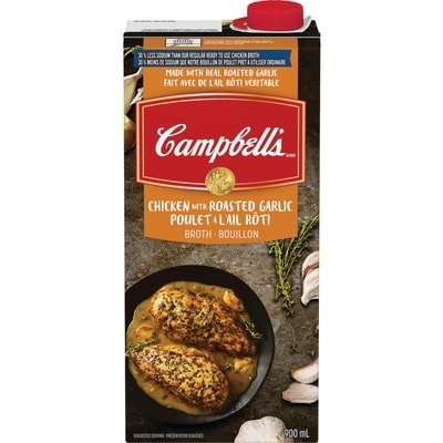 Campbell's 30% Less Sodium Roasted Garlic Chicken Broth 900 ml, $0.17/100ml