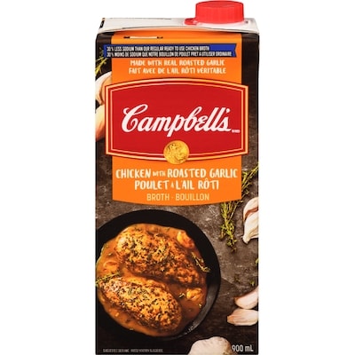 Campbell's 30% Less Sodium Roasted Garlic Chicken Broth 900 ml, $0.19/100ml