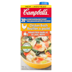 Campbell’s Bouillon de poulet à l’ail roti Campbell’sMD 30% moins de sodium (900 mL) 900 ml, 0,19 $/100ml