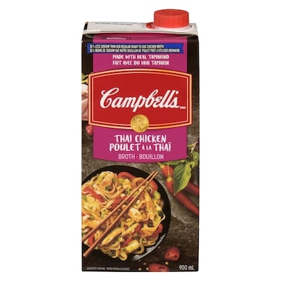 Campbell's Canned Soup, 30% Less Sodium Thai Chicken Broth 900 ml, $0.37/100ml