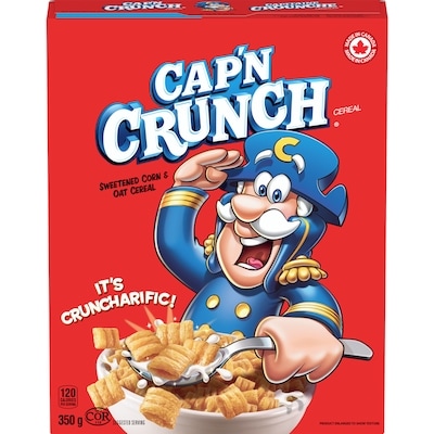 Cap'n Crunch Sweetened Corn & Oat Cereal 350 g, $1.65/100g