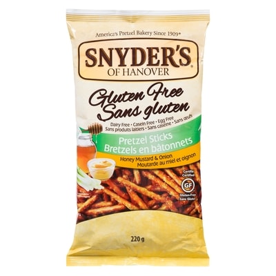 Snyders Gluten Free Honey Mustard & Onion Pretzel Sticks 220 g, $2.95/100g