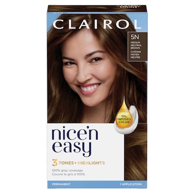 Clairol Nice'n Easy 5N Châtain Moyen Neutre, Coloration permanente, Couleur d'aspect naturel supérieur 1 ea, 8,00 $/1ch
