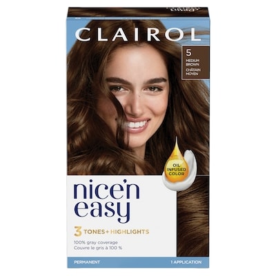 Clairol Nice'n Easy 5 Châtain Moyen, Coloration permanente, Couleur d'aspect naturel supérieur 1 ea, 8,00 $/1ch