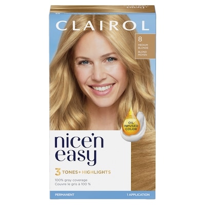 Clairol Nice'n Easy 8 Blond Moyen, Coloration permanente, Couleur d'aspect naturel supérieur 1 ea, 8,00 $/1ch
