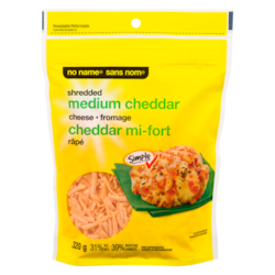 Sans Nom Cheddar mi-fort râpé 320 g, 2,18 $/100g