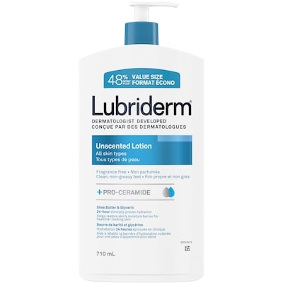 Lubriderm Unscented Lotion Normal to Dry Skin Fragrance Free, Value Size 710 ml, $2.00/100ml