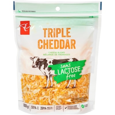 President's Choice Lactose Free Triple Cheddar Shredded Cheese Blend 320 g, $2.19/100g