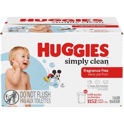 Huggies Lingettes pour bébés Simply Clean, non parfumées, 6 emballages à rechange (total de 1152 lingettes) 1152 ea, 0,03 $/1ch
