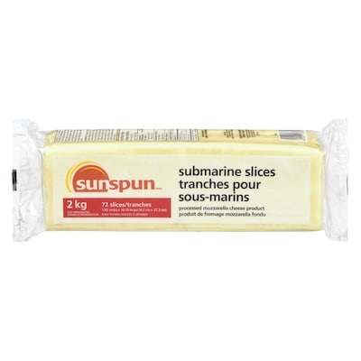 Sunspun Cheese, Processed Mozzarella Product, Submarine Slices 2000 g, $1.15/100g