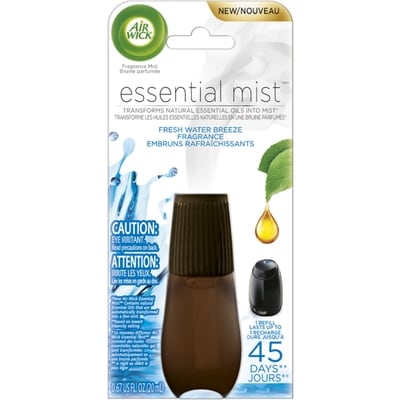 Air Wick Recharge de diffuseur d'huile parfumée Essential Mist, Brise d'eaux fraîches, Assainisseur d'air 20 ml, 25,00 $/100ml
