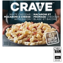 Crave Macaroni et fromage Cheddar blanc et bacon surgelé 300 g, 1,93 $/100g