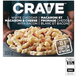 Crave Macaroni et fromage cheddar blanc et bacon surgelé 300 g, 2,00 $/100g