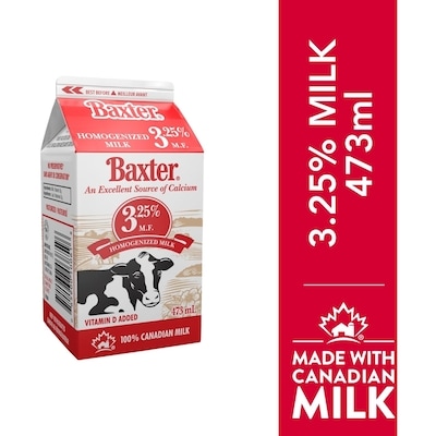 Baxter 3.25% Homogenized Milk 473 ml, $0.30/100ml