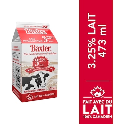 Baxter Lait homogénéisé 3,25 % 473 ml, 0,30 $/100ml