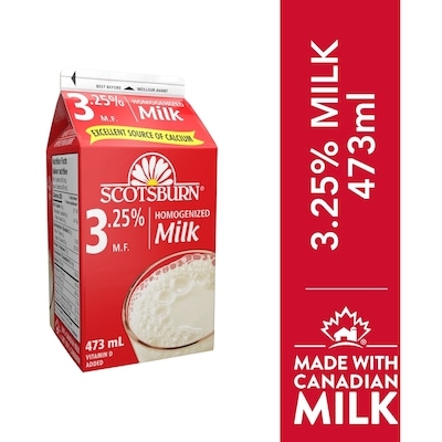 Scotsburn 3.25% Homogenized Milk 473 ml, $0.46/100ml