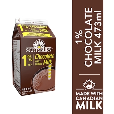 Scotsburn 1% Chocolate Partly Skimmed Milk 473 ml, $0.47/100ml