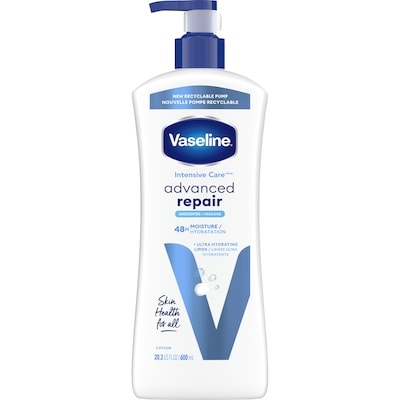 Vaseline Advanced Repair Unscented Body Lotion with 48H Moisture 600 ml, $1.77/100ml
