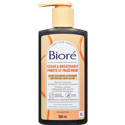 Biore Charcoal Acne Clearing Cleanser, Salicylic Acid Face Wash for Oily, Acne Prone Skin 200 ml, $4.20/100ml