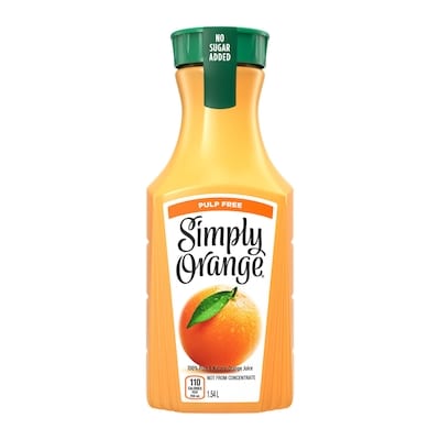 Simply Juice Orange Pulp Free Bottle 1.54 l, $0.45/100ml