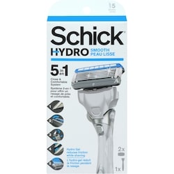 Schick Emballage de 1 rasoir et de 2 cartouches de lames pour hommes Hydro pour peau lisse 1 ea, 15,49 $/1ch
