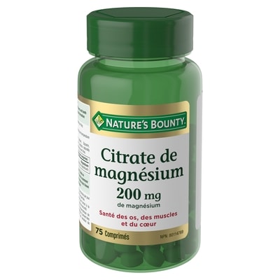 Nature’s Bounty Citrate de magnésium, 200 mg, comprimés 75 ea, 0,27 $/1ch