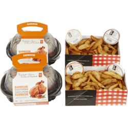 null 2 Whole Rotisserie Chickens, with 2 Large Sides (After 11am) 2.8 kg, $1.14/100g