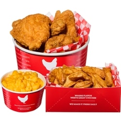 null 8 Piece Fried Chicken with Wedges & Mac & Cheese (After 11am) 1.2 kg, $1.50/100g