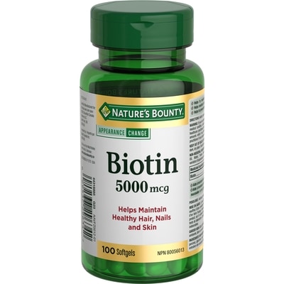 Nature's Bounty Biotin 5000 mcg, 100 Softgels 100 ea, $0.25/1ea
