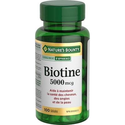 Nature’s Bounty Biotine 5 000 mcg, 100 gélules 100 ea, 0,27 $/1ch