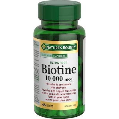 Nature’s Bounty Biotine, ultra-forte, 10 000 mcg, gélules 45 ea, 0,47 $/1ch