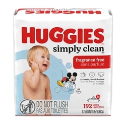 Huggies Lingettes pour bébés Simply Clean, non parfumées, 3 emballages à couvercle rabattable (total de 192 lingettes) 192 ea, 0,05 $/1ch