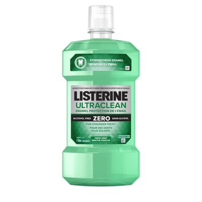 Listerine Rince-bouche antiseptique Ultraclean Zero, Protection de l’émail, Menthe fraîche, Sans alcool 1 l, 1,05 $/100ml