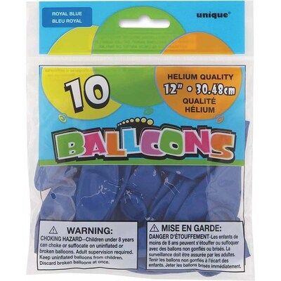 Unique Ballons en latex de 12 po, 10 ct - Bleu royal 10x1.0 ea, 0,15 $/1ch