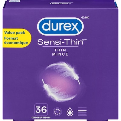 Durex Condoms en latex extra lubrifiés Sensi-Thin 36 ea, 0,72 $/1ch