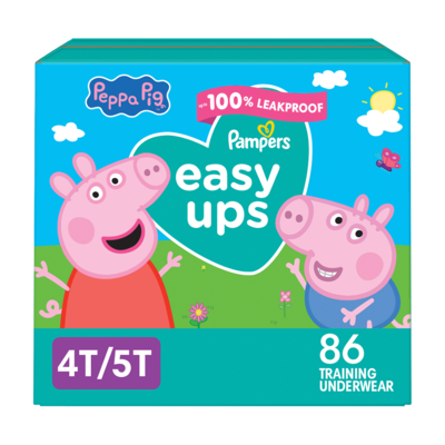 Pampers Sous-vêtements d’entraînement Easy Ups à l’effigie de Peppa Pig, taille 6 (4T-5T), 86 sous-vêtements 86 ea, 0,53 $/1ch