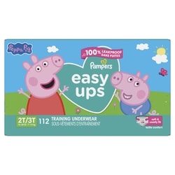 Pampers Sous-vêtements d’entraînement Easy Ups à l’effigie de Peppa Pig, taille 4 (2T-3T), 112 sous-vêtements 112 ea, 0,39 $/1ch