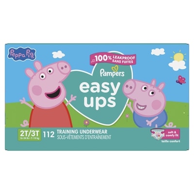 Pampers Sous-vêtements d’entraînement Easy Ups à l’effigie de Peppa Pig, taille 4 (2T-3T), 112 sous-vêtements 112 ea, 0,41 $/1ch